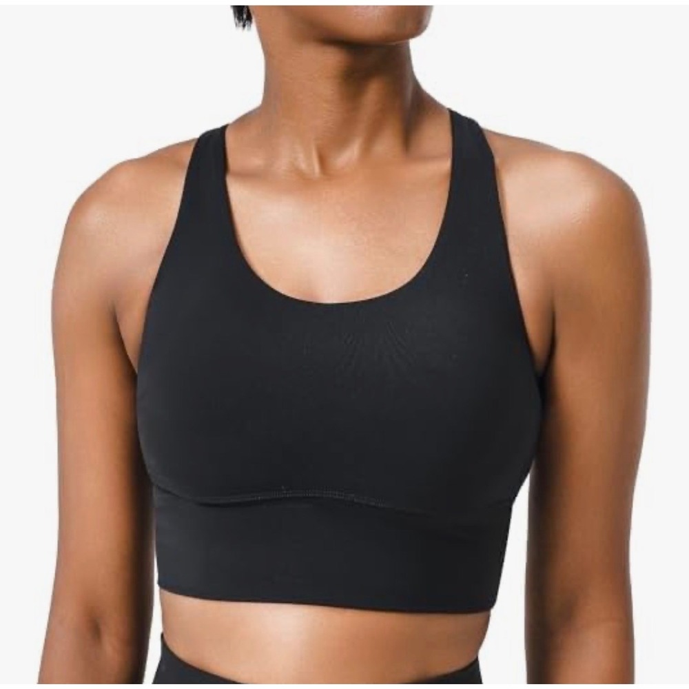 Coolmate Womens Black Racerback Sports Bra Medium Removable Pads 4-Way Stretch